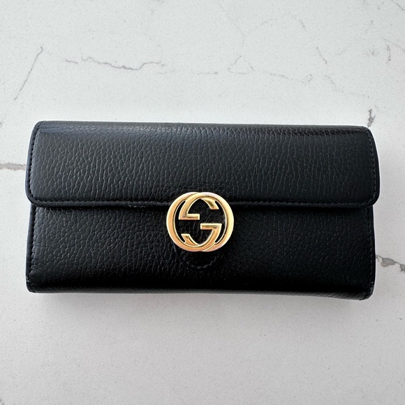 Gucci Handbags - Gucci Black Wallet with Gold Interlocking G